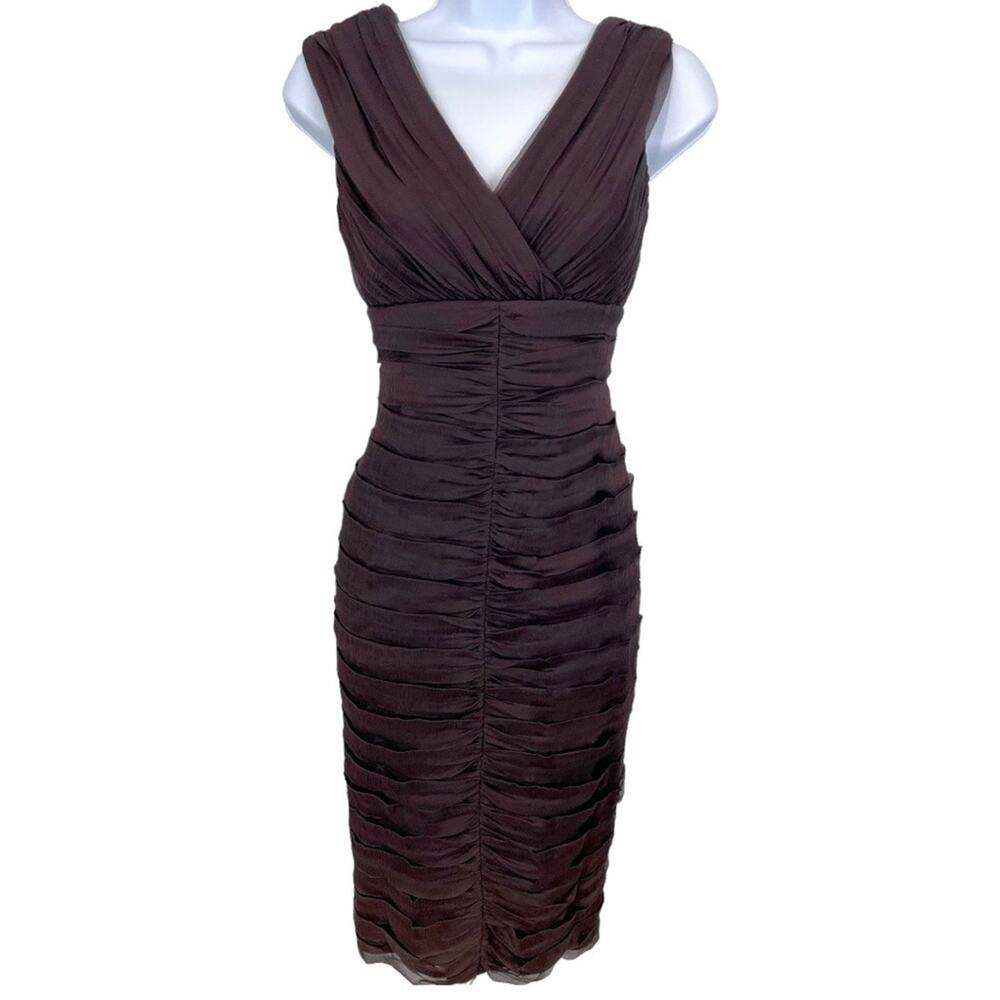 TADASHI COLLECTION Chiffon Silk Ruched Sheath Ruffle Dress